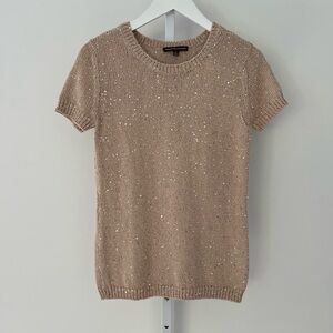 ADRIENNE VITTADINI BEIGE COTTON SEQUIN KNIT TOP SIZE S NWOTS!